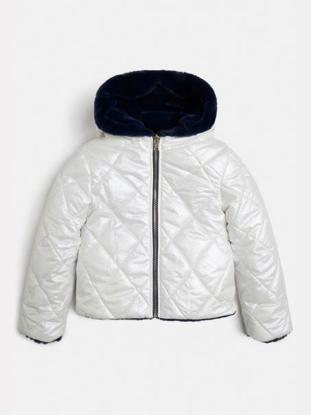 Puf Reversibil De Blană Artificială Guess Alb