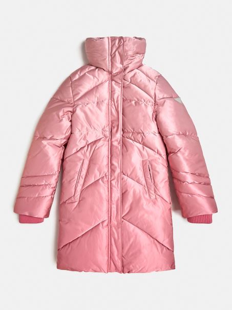 Puf Lung Cu Aspect Metal Roz Ghici