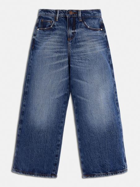 Guess Pantaloni Din Denim Cu Picior Lat Albastru