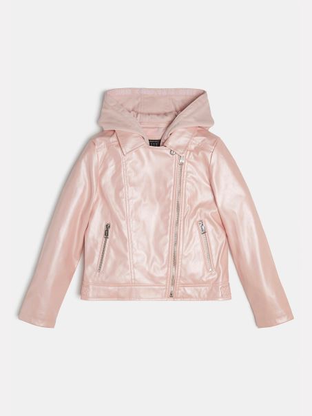 Geacă Biker Cu Glugă Roz Guess