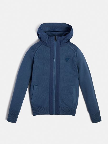 Pulover Cu Glugă Guess Albastru Deschis