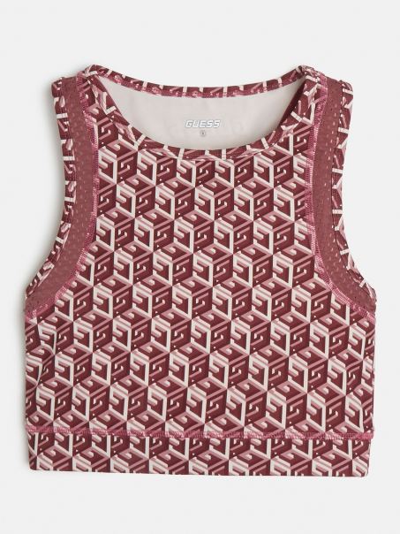 Top Activ Cu Logo Guess în Față Roșu