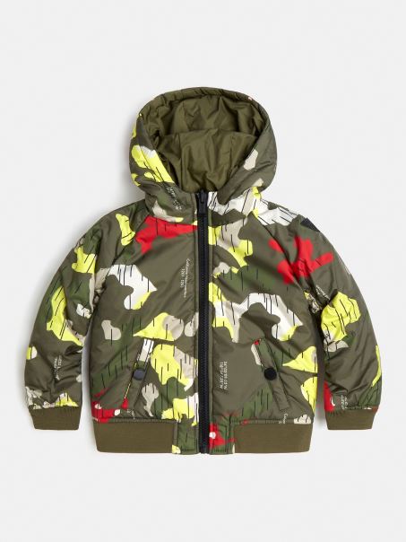 Puf Reversibil Cu Glugă Multi Verde Guess