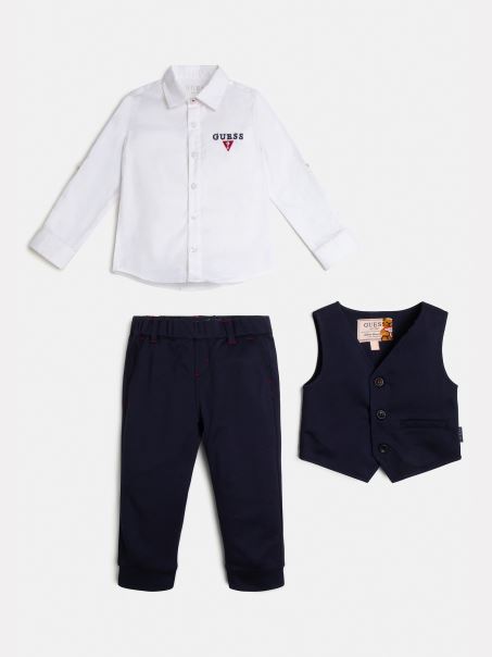 Set De Pantaloni De Cămașă Cu Vestă Cu Logo Guess Albastru