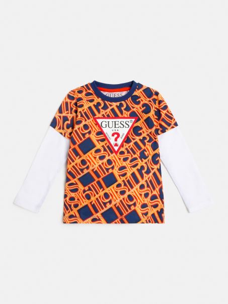 Tricou Cu Imprimeu Portocaliu Guess All Over