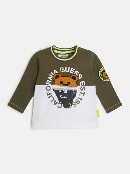 Tricou Cu Plasture în Față Alb Guess