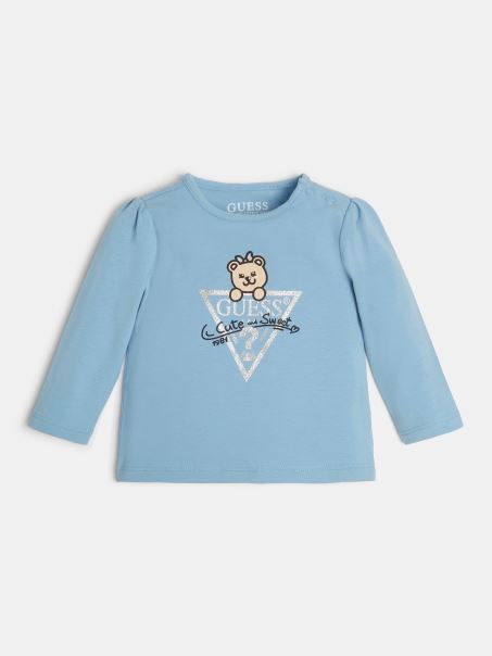 Tricou Cu Imprimeu Albastru Deschis Guess