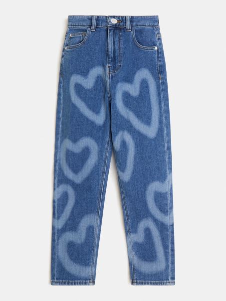 Pantalon Albastru Din Denim Imprimat Guess