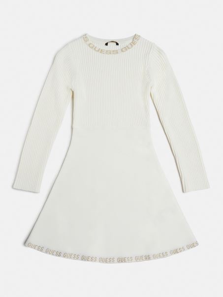 Guess Rochie Pulover Albă Cu Potrivire și Evazată