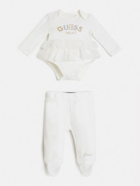 Set Pantaloni Cu Logo-ul Față Guess White