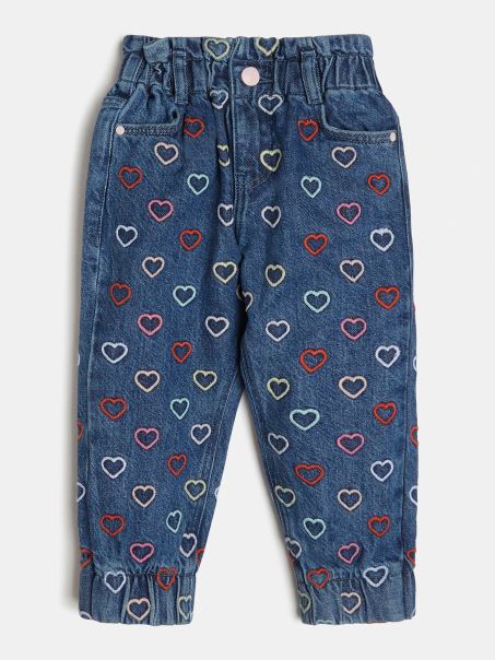Pantalon Din Denim Brodat Guess Albastru
