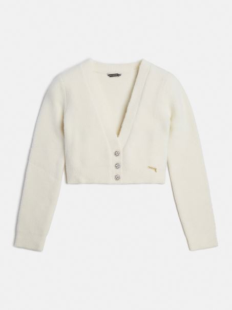 Cardigan Alb Cu Nasturi Bijuterie Guess