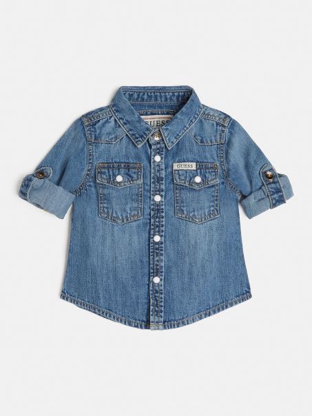 Cămașă Denim Guess Albastră