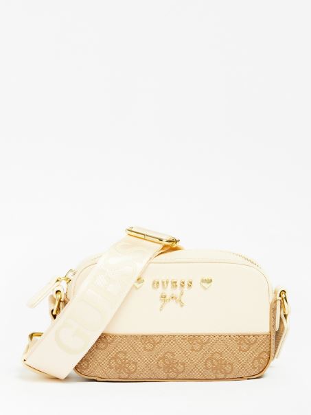 Geantă Crossbody Guess Micole 4g ​​​​logo Albă