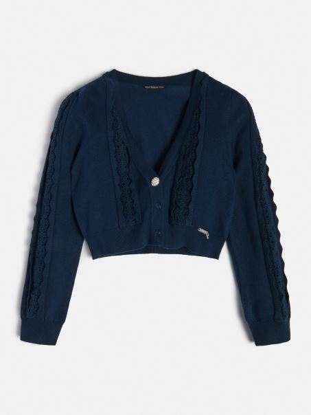 Cardigan Cu Inserție Din Dantelă Guess Albastru
