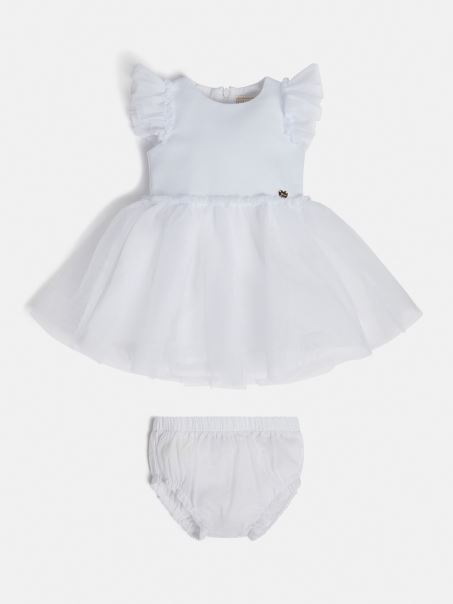 Guess Set Rochie și Chiloți Cu Inserție Din Tul Alb