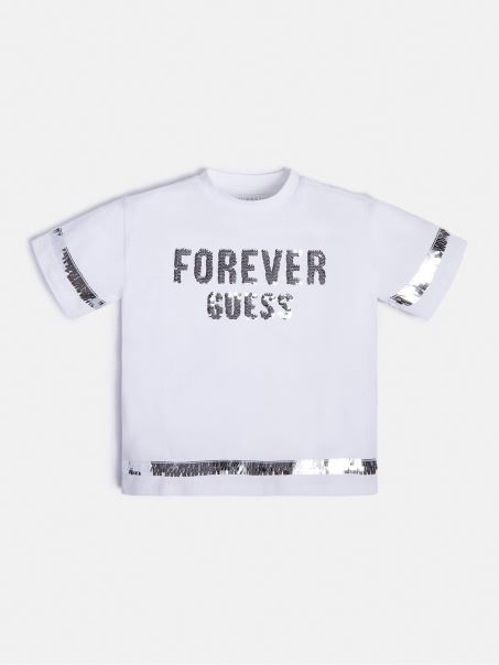 Tricou Alb Cu Logo Guess Cu Paiete In Fata