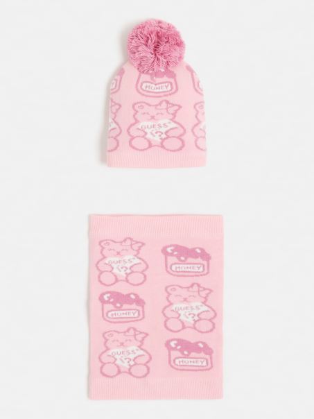 Set De Pălărie și încălzitoare Pentru Gât Guess Roz