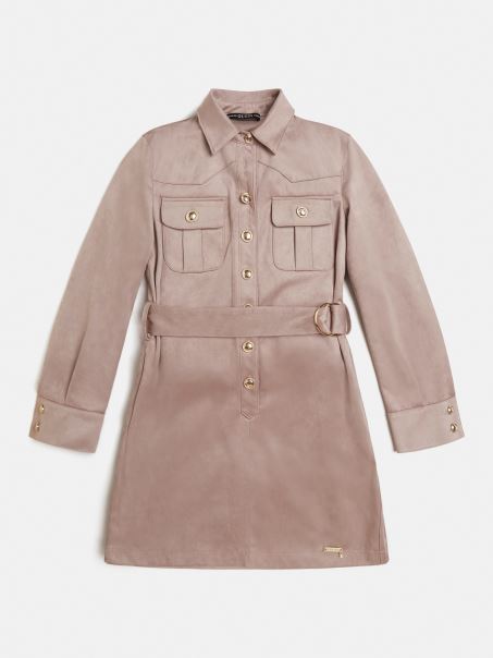 Rochie Bej Cu Buton Cu Logo Din Piele Intoarsa Artificiala Guess