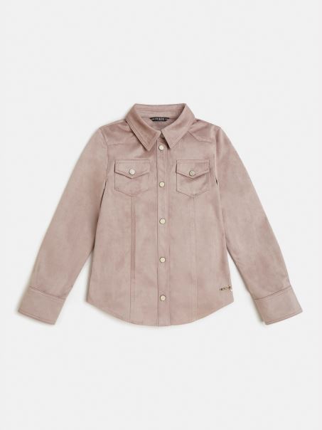 Guess Cămașă Bej Din Piele întoarsă Artificială