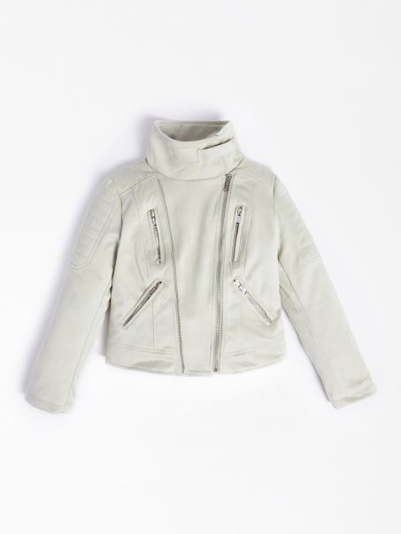 Geacă Căptușită Guess De Piele Intoarsa Verde