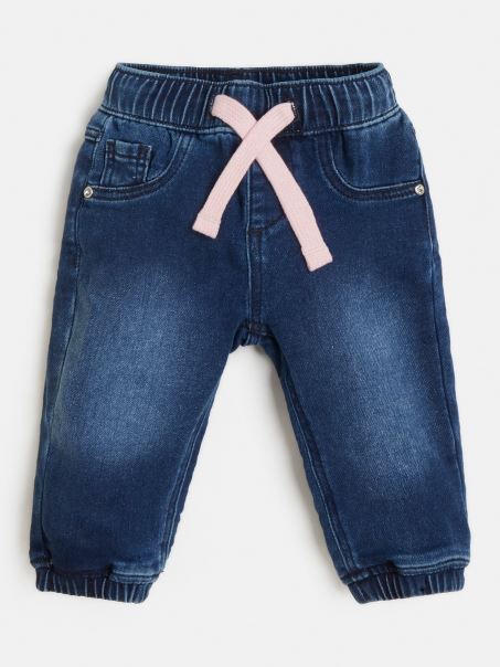 Pantaloni De Modă Din Denim De Culoare Albastră Guess