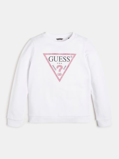 Hanorac Alb Guess Cu Triunghi Logo în Față