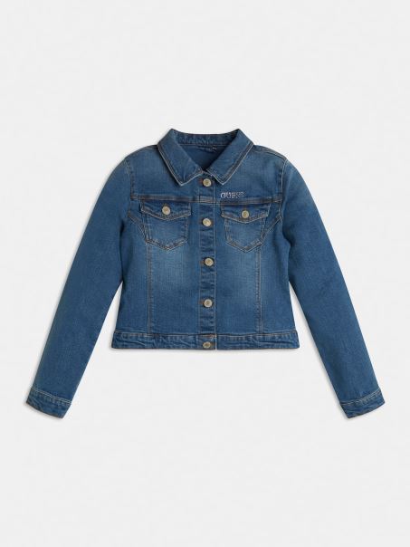 Jachetă Clasică Guess Denim Albastru Deschis