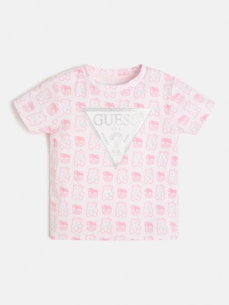 Tricou Cu Logo Imprimat Peste Tot Guess Pink