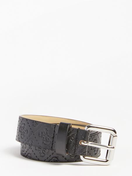 Centură Neagră Cu Imprimare Logo Guess Peste Tot 4g