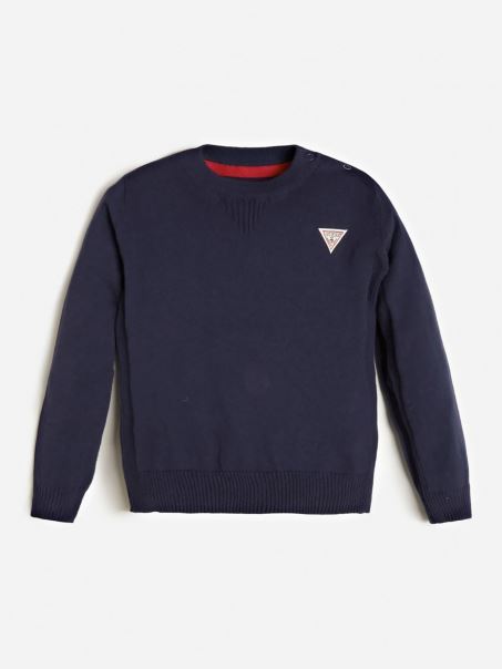 Pulover Cu Eticheta Logo Albastru Inchis Guess