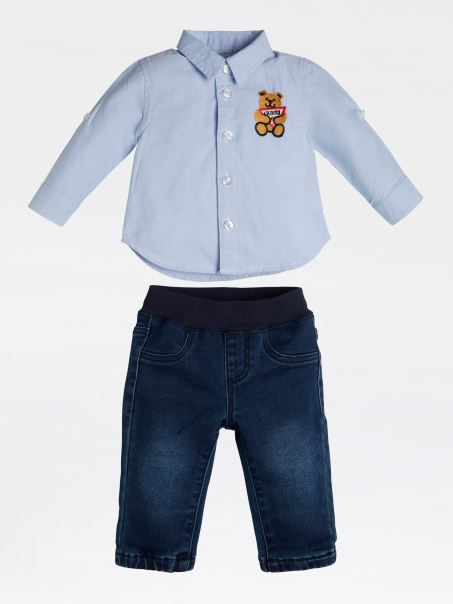 Guess Set Cămașă și Pantaloni Albastru Deschis