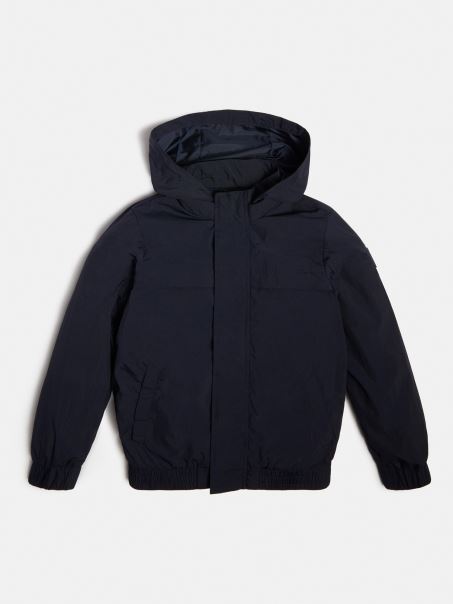 Jachetă De Vânt Guess Albastră Cu Glugă