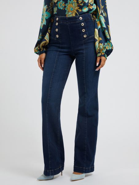 Pantalon Din Denim Evazat Cu Nasturi Expuși Guess Albastru