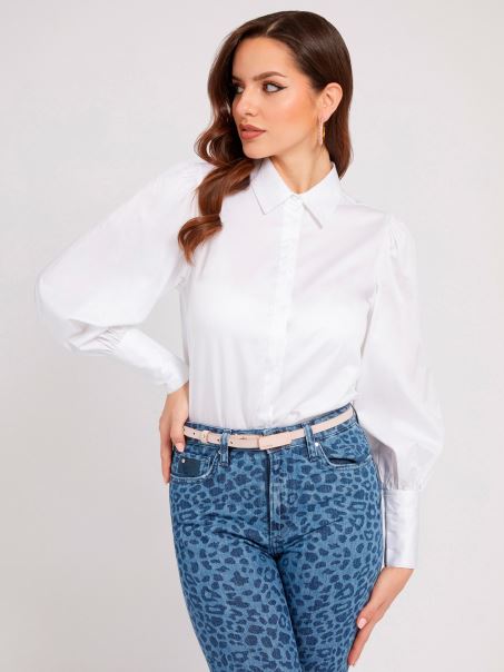 Cămașă Albă Din Poplin Guess Regular Fit