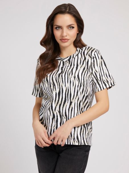 Guess Tricou Cu Imprimeu Zebra Animalier