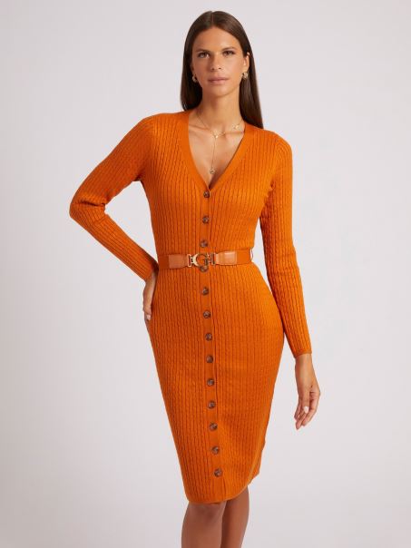 Rochie Cu Curea Cardigan Guess Portocaliu