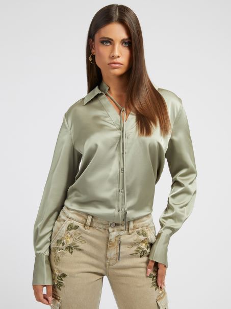 Cămașă Verde Guess Cu Gât școlar