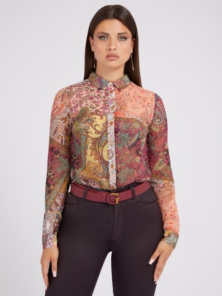 Cămașă Roșie Cu Imprimeu Guess All Over