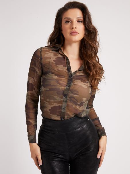 Imprimeu Cămașă șifonată Guess Green