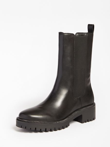 Guess Cizme Joase Ibbie Din Piele Naturala Neagra