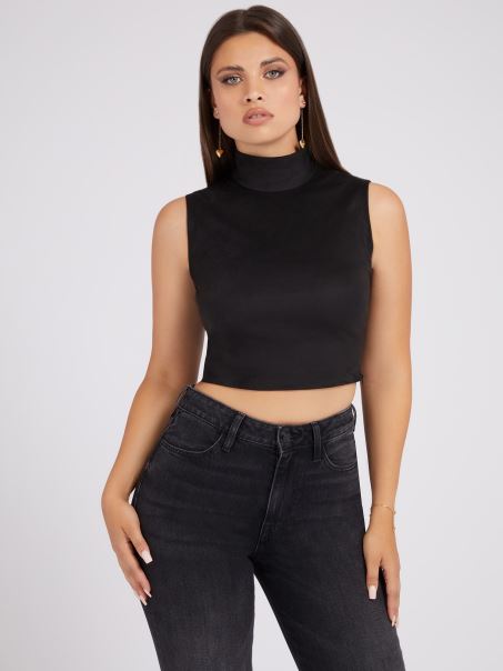 Crop Top Negru Din Piele Intoarsa Artificiala Guess