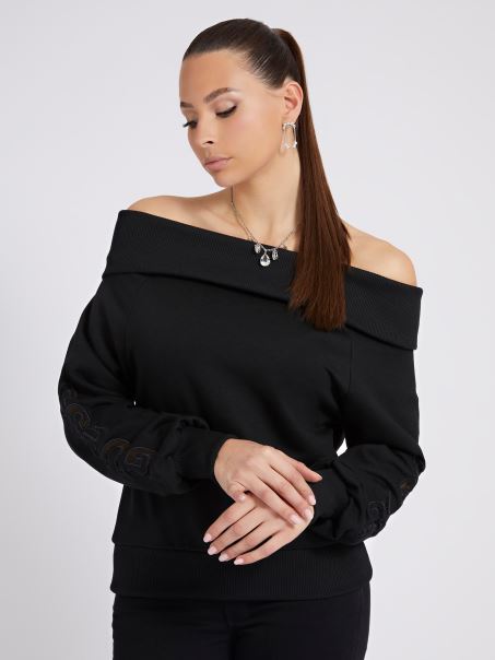 Guess Hanorac Negru Pe Un Umăr