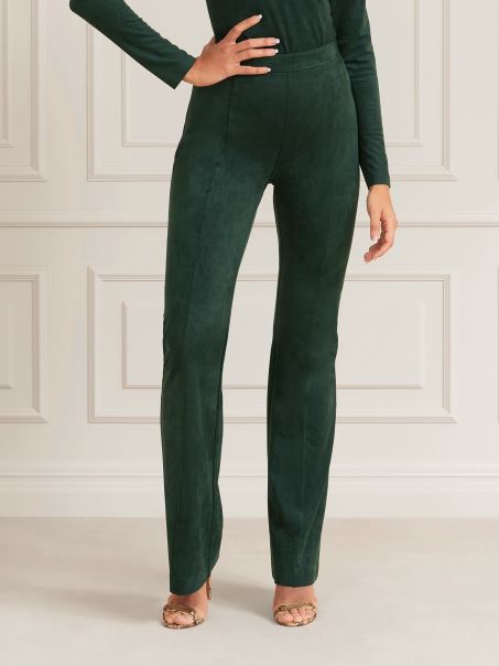 Pantalon Marciano Din Piele Intoarsa Artificiala Verde Guess