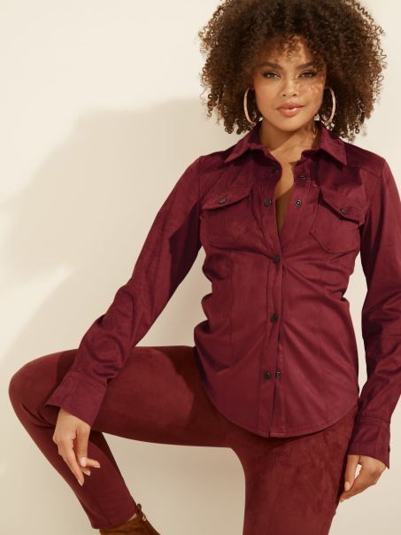 Cămașă Roșie Din Piele Intoarsa Guess