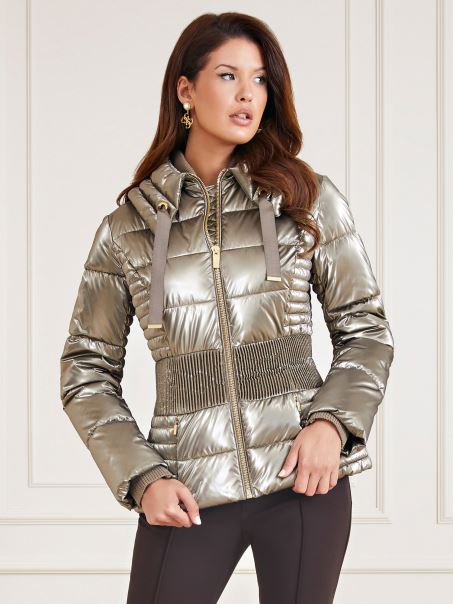 Guess Marciano Puffer Cu Efect Metalic Maro
