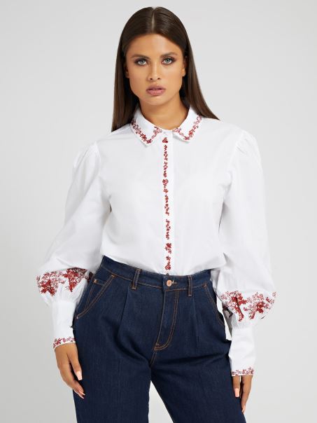 Cămașă Albă Cu Detalii Brodate Guess