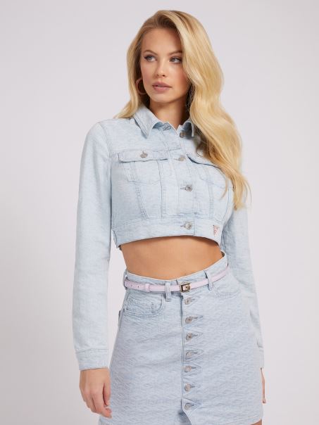 Jachetă Albastră De Denim Cu Logo Guess All Over