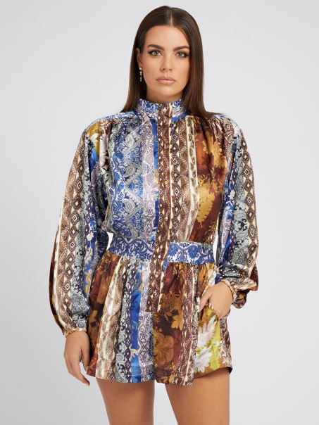 Peste Tot Imprimeu Salopeta Scurta Model Multicolor Guess