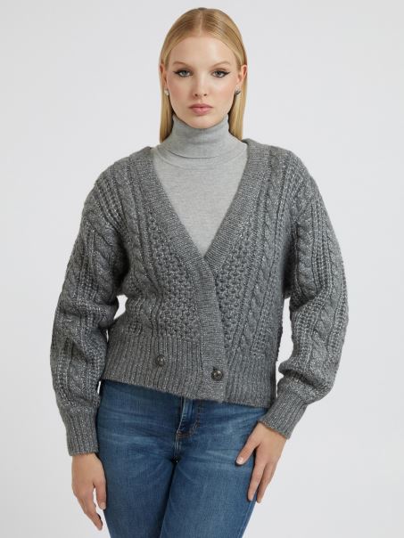 Guess Cardigan Gri Din Amestec De Lână Lurex